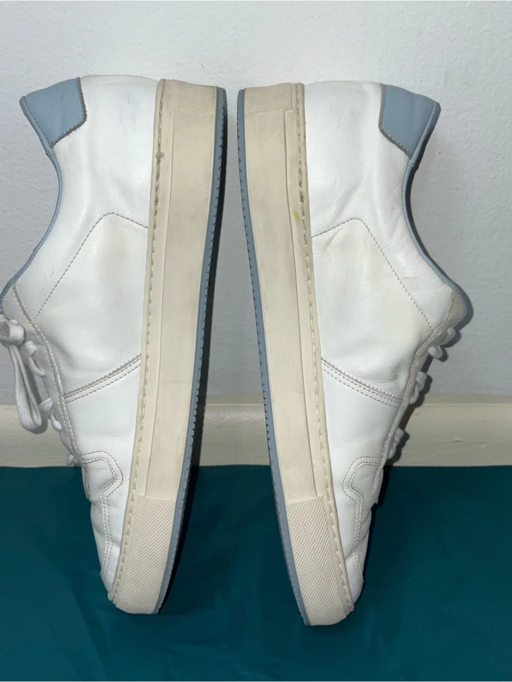 Common Projects White Sneakers with Light Blue Heel and Lining